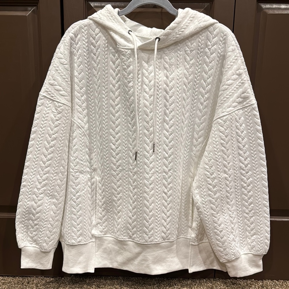 Cozy White Cable Knit look Hoodie